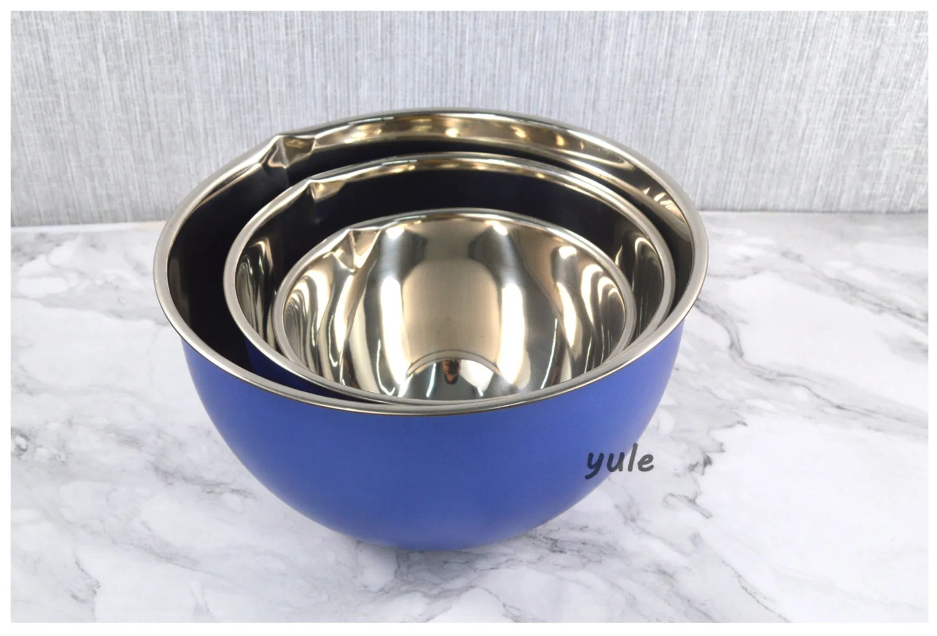 Factory Wholesale Kitchenware blue Color Salad Fruit Vegetable Bowl Food Grade Material Stainless Steel Mixing Bowl with Lid