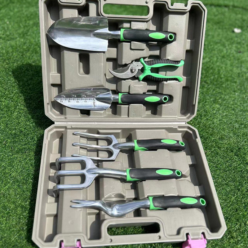7 Piece Heavy Duty Aluminum Alloy Manual Garden Tools Set with Garden Carrying Box