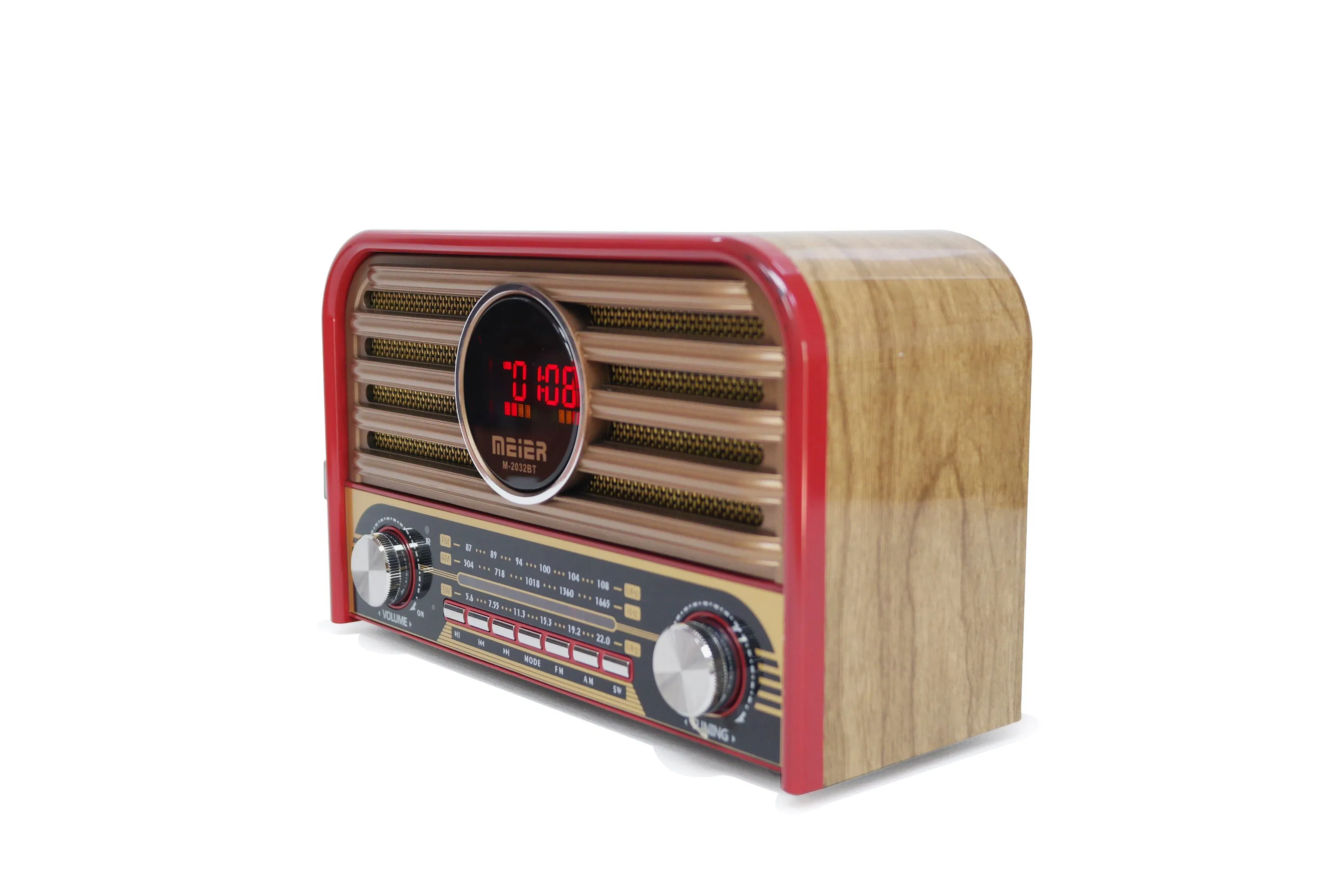 Mini FM/Am Radioportable 3-Band Am FM Sw Radio, TF Card and MP3 Player, Rechargeable Speaker, Bluetooth Retro Design Remote Controal Meier M-2032bt