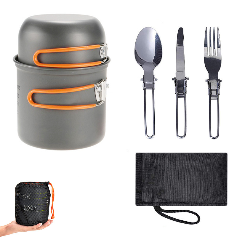 Outdoor Camping Cookware Portable Camping Pot Lightweight Set Knife, Fork, Spoon Set Cookware