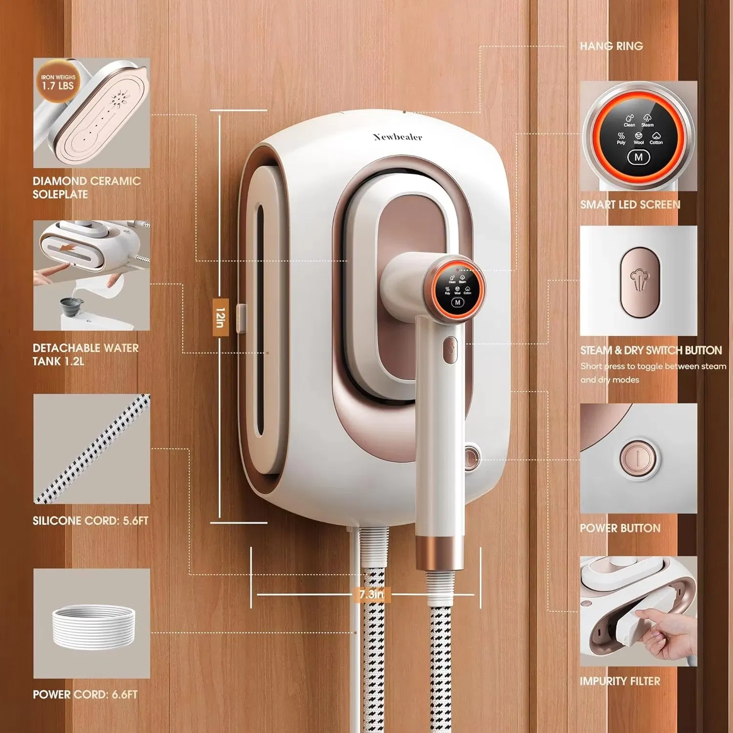 New Portable Steam Iron for Clothes and Garment Steamer Electric Steam Iron for Home Use with Adjustable Settings