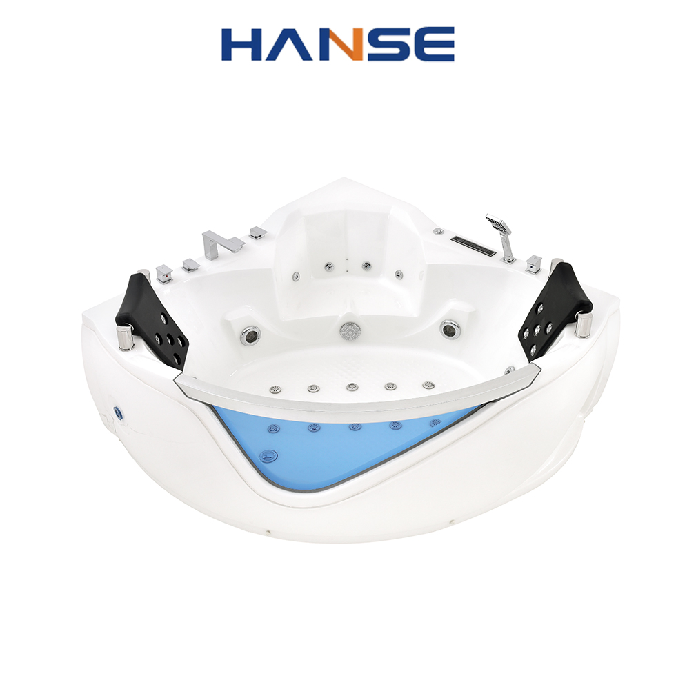 Угловая гидромассажная ванна с ТВ, белая