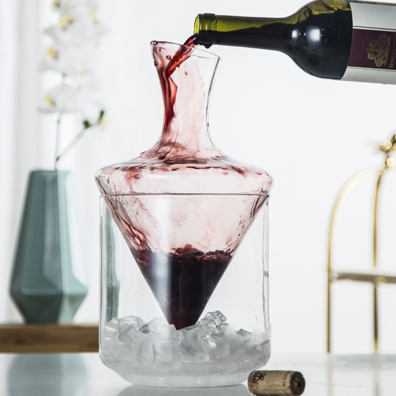 Separated Type Conical Tumbler Wine Decanter Chilled Glass Decanter with Ice Bucket
