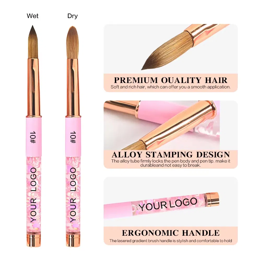 Pink Glitter Liquid Crystal Kolinsky Hair Acrylic Handle Nail Art Brush Kit Drawing Pen Manicure Set Tool