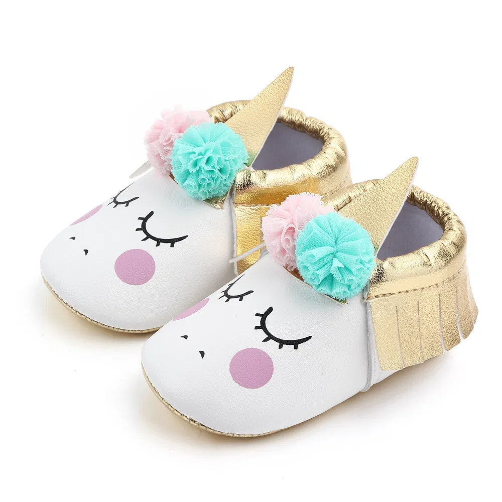 Baby Crib Shoes Anti-Slip Sole Soft Pre-Walker Cute Unicorn First Walker for Toddlers Slip-on Girls Shoes Esg13773