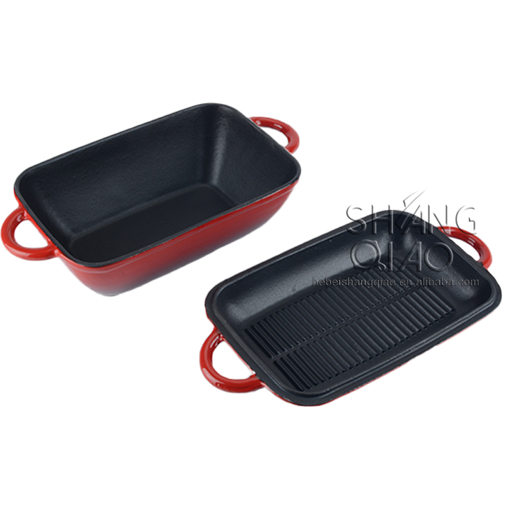 Чугунная прямоугольная жаровня-гриль 2 в 1