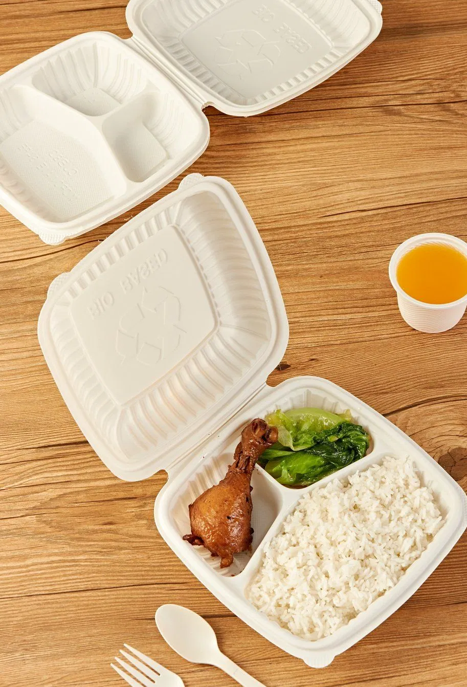 Take Away Packaging Disposable Biodegradable Food Containers 3 Compartment Clamshell