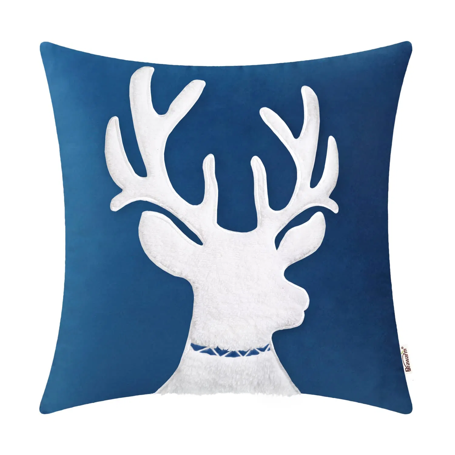 Christmas Navy Blue Reindeer Embroidered Soft Velvet Decorative Throw Pillow for Sofa
