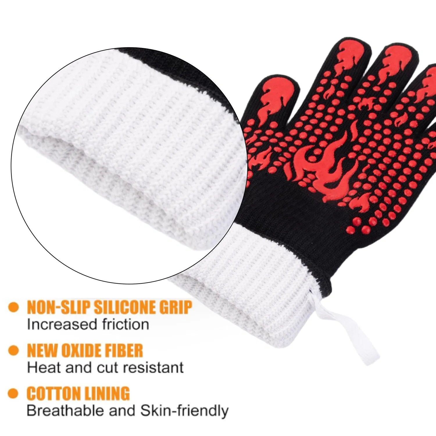 Red Silicone Non Slip Oven Mitts BBQ Gloves for Cooking, Grilling, and Baking Kitchen Glove for Barbecue