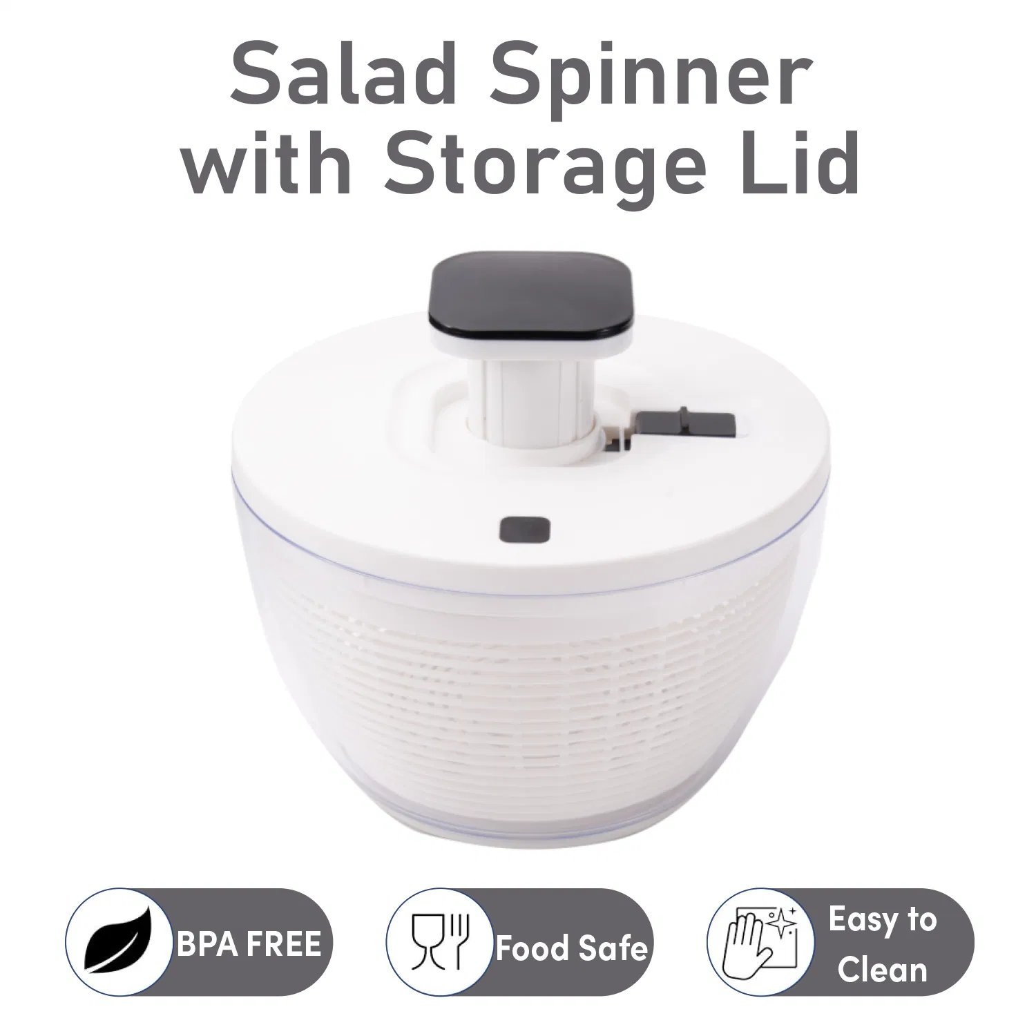 White Pump-Action Salad Spinner with Storage Lid Quick, Manual Vegetable Dryer