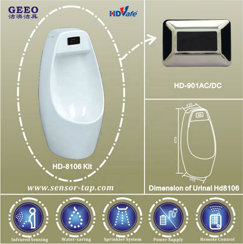 3u Wall Hung Type Touchless Ceramic Urinal with Automatic Flusher Kits