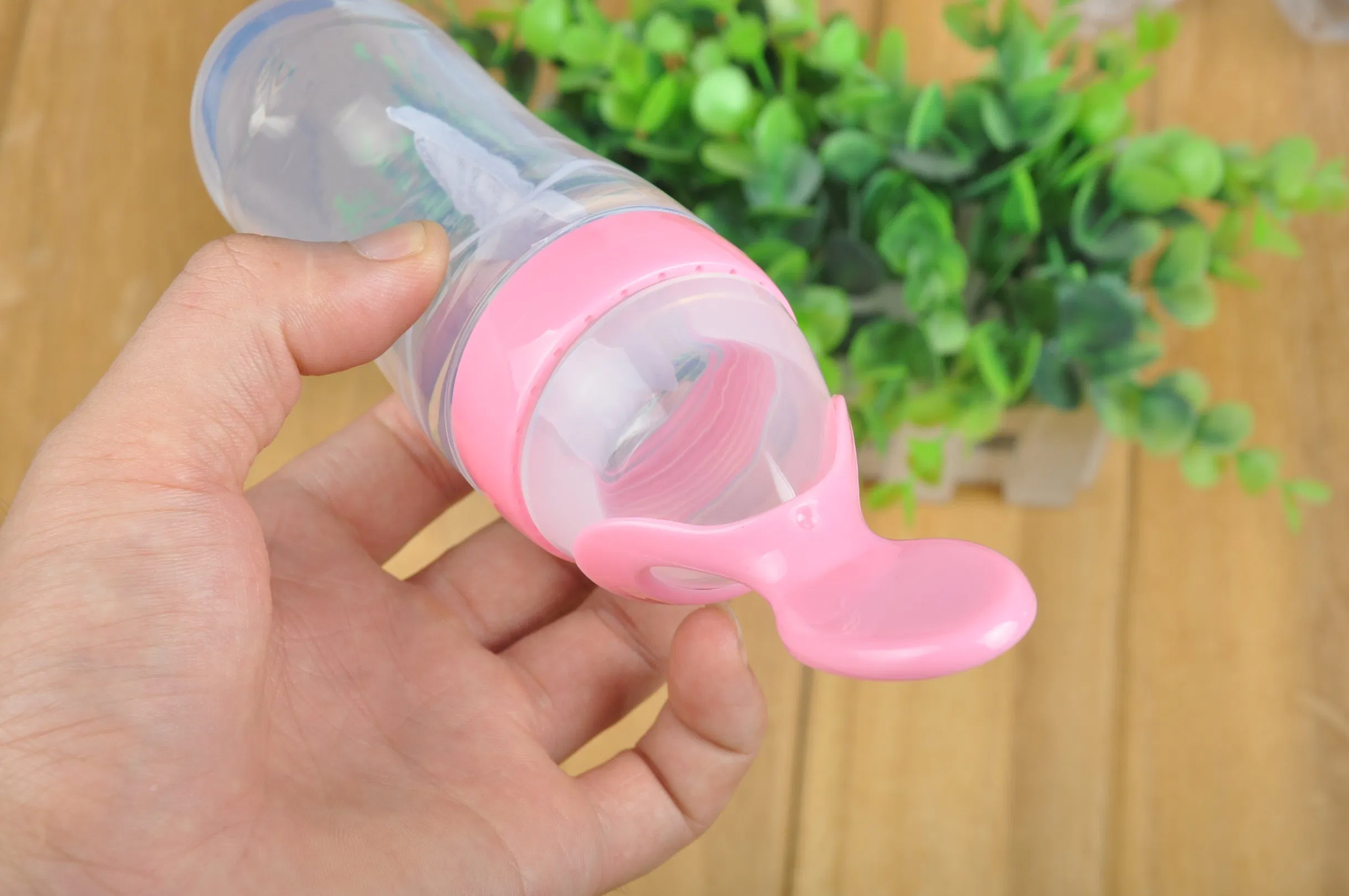 Silicone Baby Squeeze Feeding Bottle 3 Floz Portable Baby Feeder with Spoon and Cap