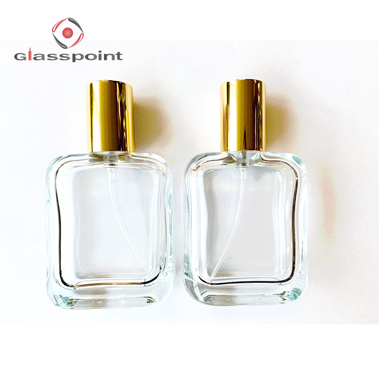 OEM 30ml Clear Unique Square Perfume Glass Empty Spray Bottle