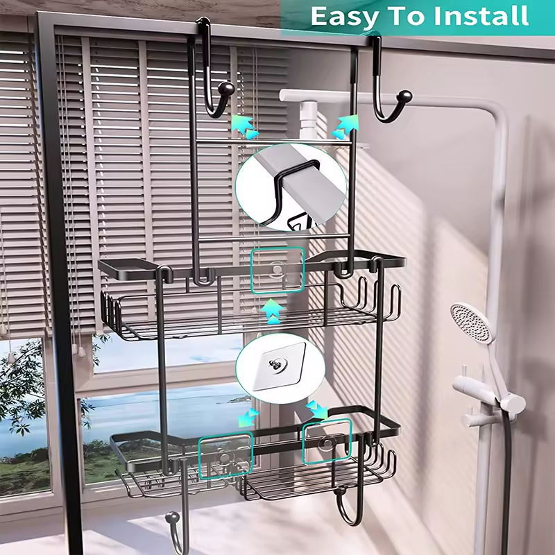 Sanipro Hot Sale Stainless Steel Toilet Shower Room Storage Rack Punch Free Hanging Organizer Bathroom Shelves
