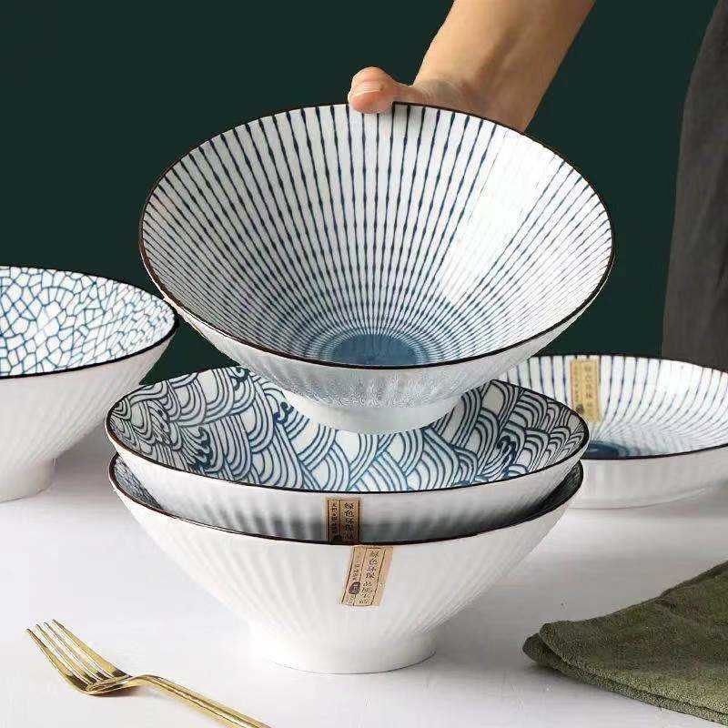 8 Inch Vertical Ceramic Bowl Floral Ceramic Noodle Bowl Soup Bowl