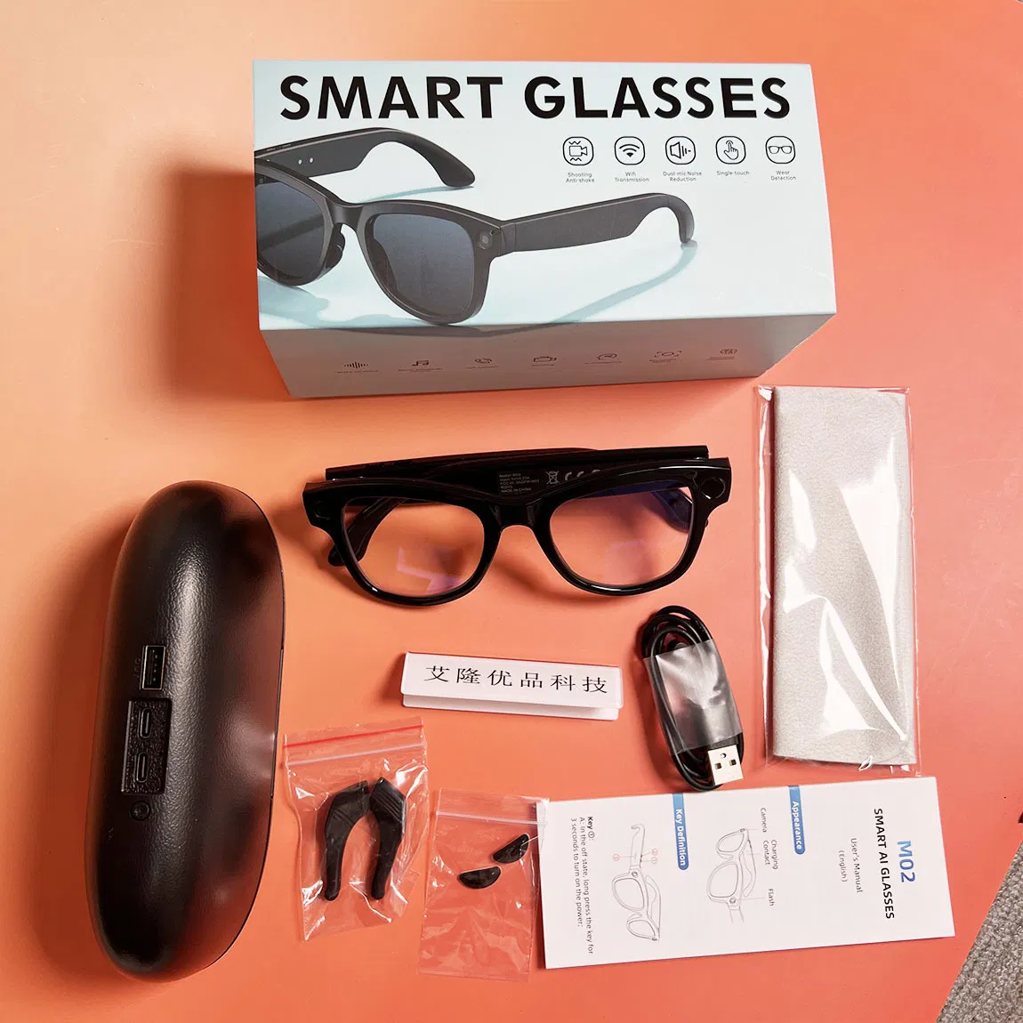 8MP 4K HD Camera Video Recording Smart Ai Glasses for M02 Ultra Bluetooth Call Voice Assistant Ai Live Translation Charging Case