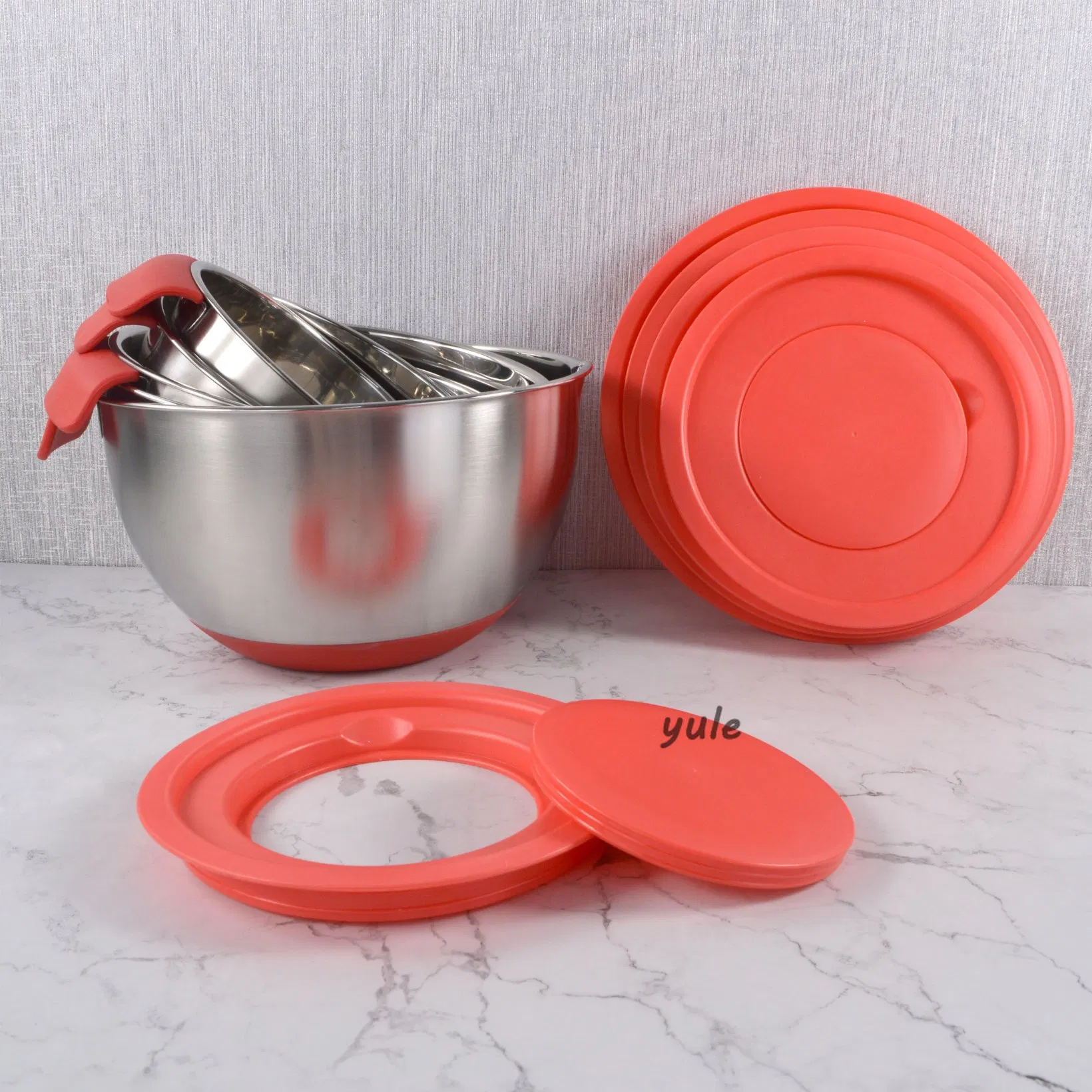 Factory Wholesales Long Handle Stainless Steel Salad Mixing Bowl with Grater Lid