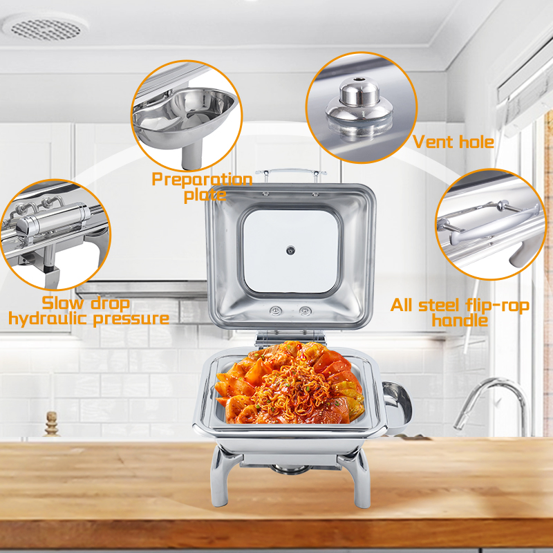 Daosheng Hotels Restaurants Luxury 6L Hydraulic Square Stainless Steel Food Warmer Buffet Heater Chafer Chafing Dish