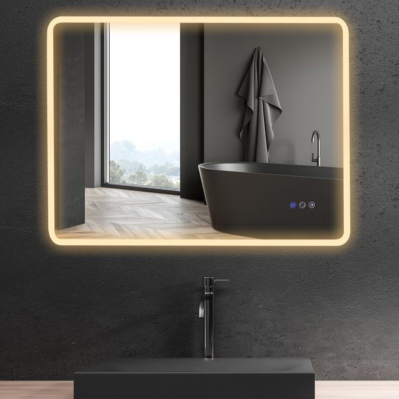 Hotel Home Decoration Wall Mounted Illuminated Rectangle Bathroom LED Mirror with Defogger