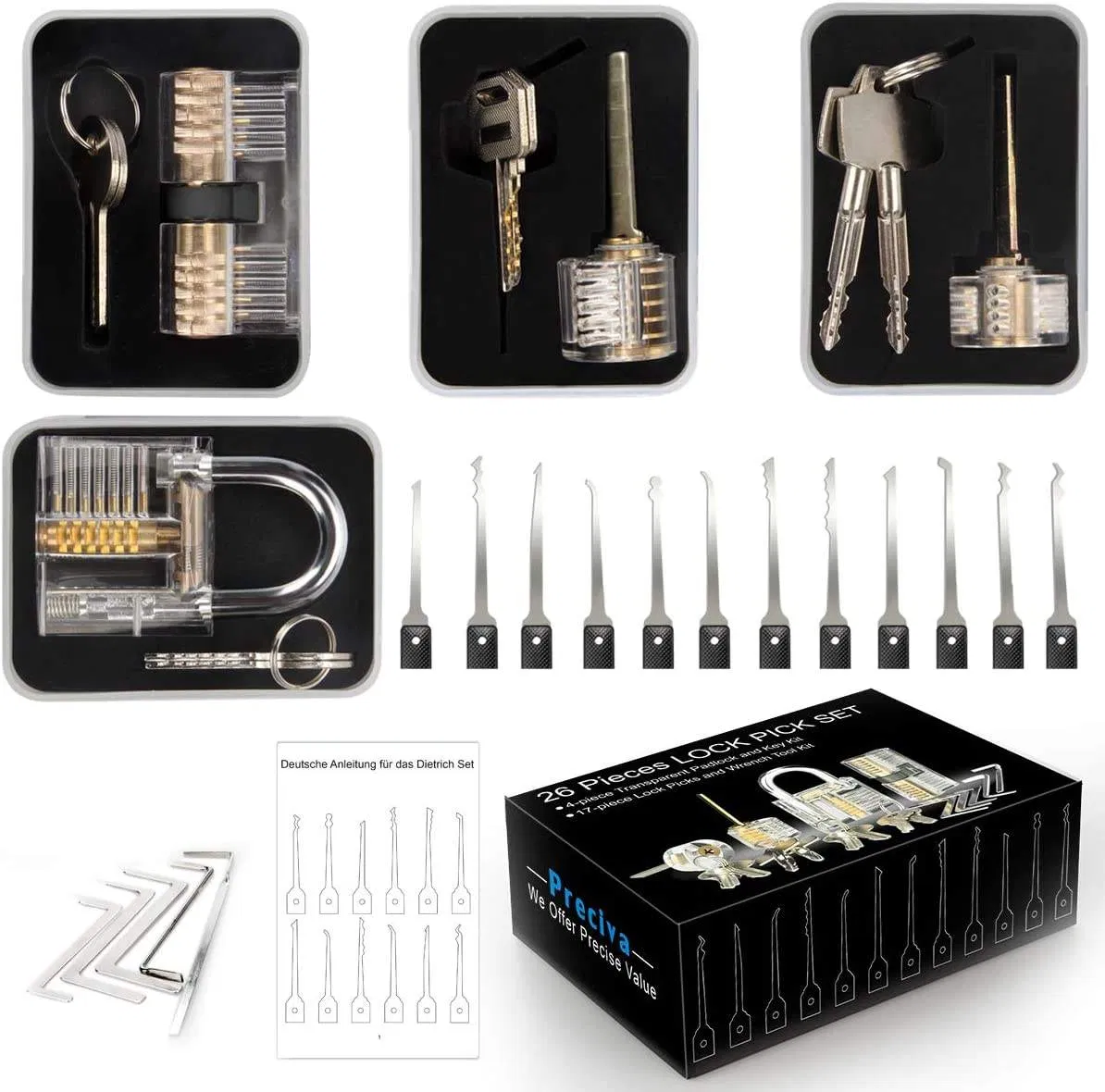 Professional Stainless Steel Unlocking Lock Pick Set Key Training Beginner Tool Locksmith