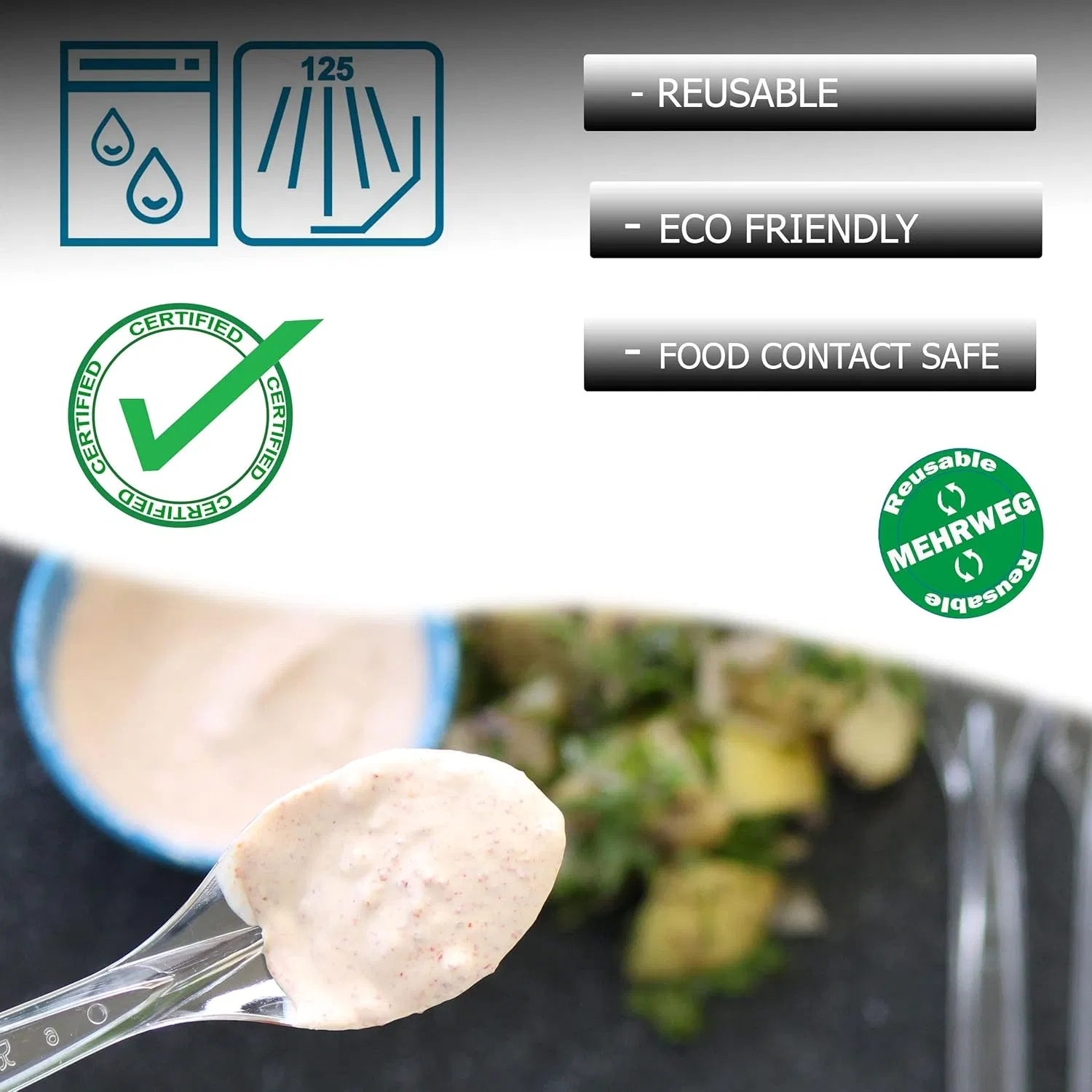 BPA-Free Convenient Heat Resistant Durable Party Tableware Reusable Robust Dishwasher Safe Plastic Spoons