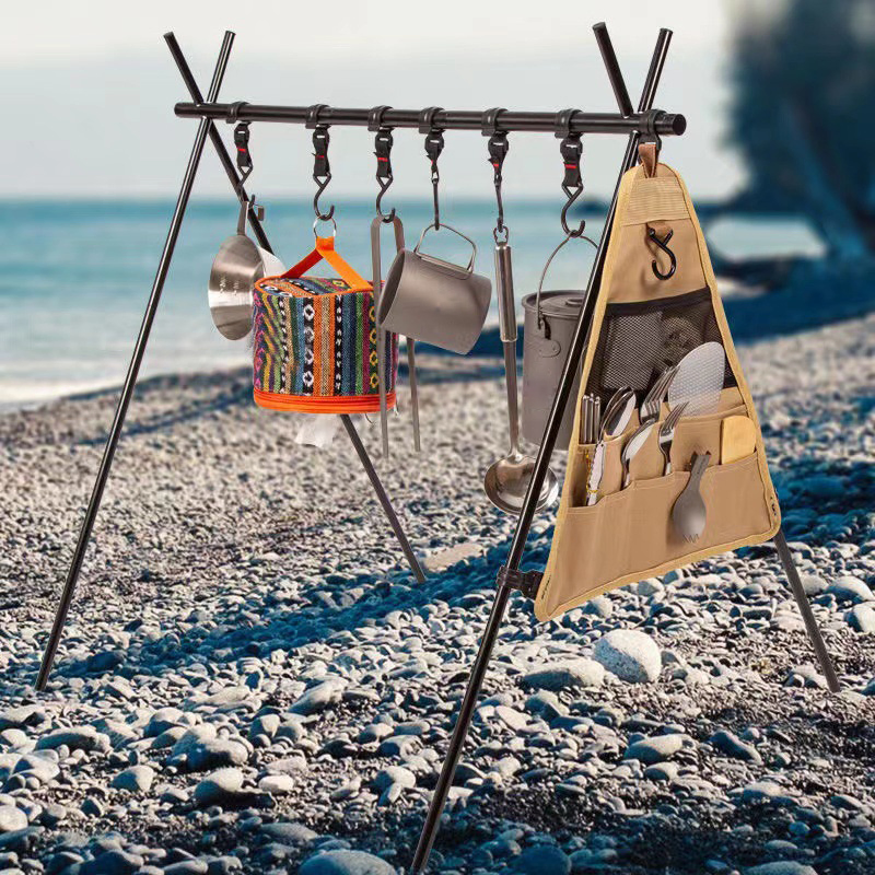 Outdoor Aluminum Alloy Portable Camping Shelf Folding Ultra Light Camping Tripod Travel Debris Hanger