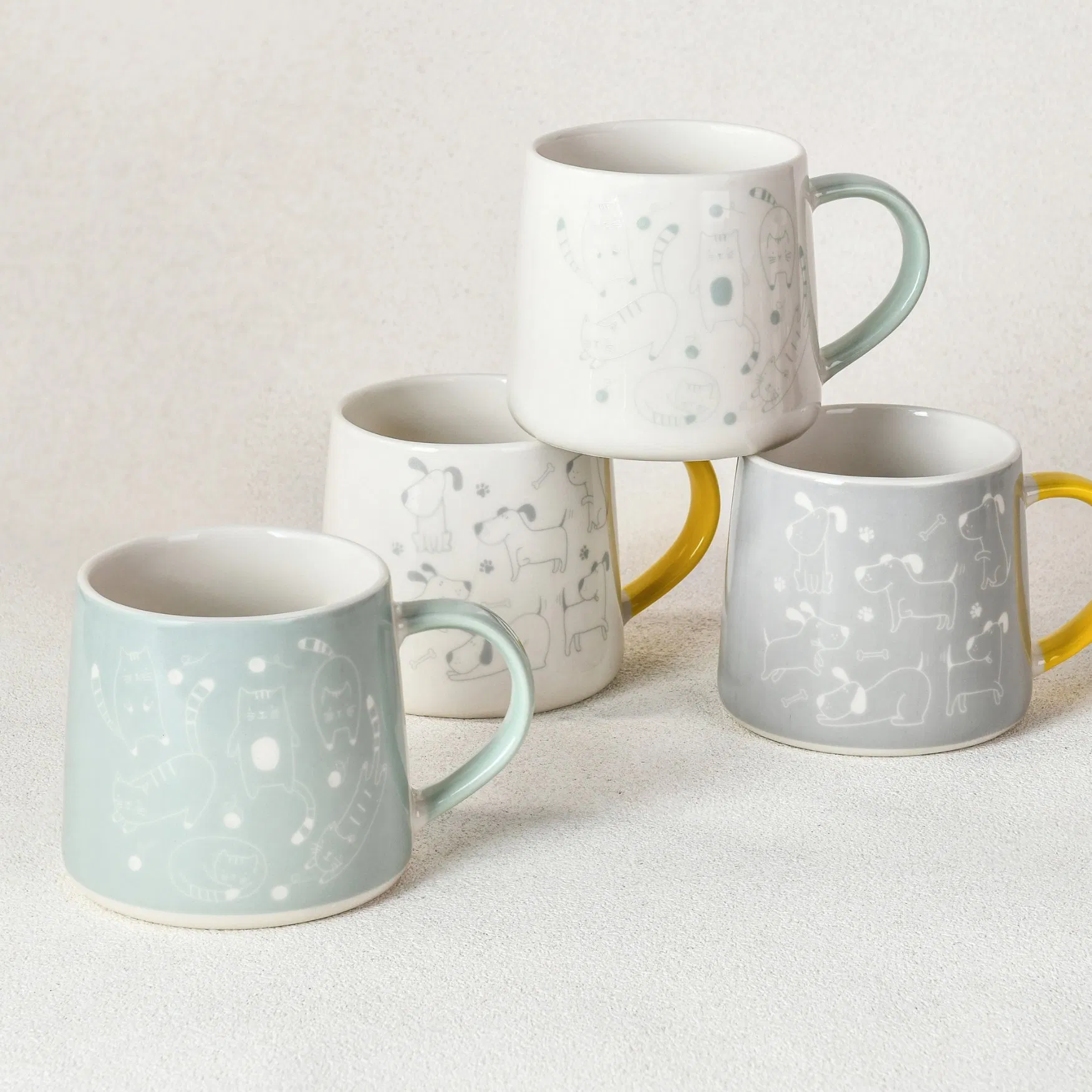 Wholesale Sublimation Animals Stoneware Cup Ceramic Coffee Tea Mug Set