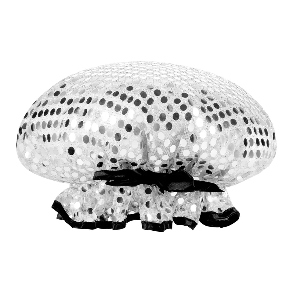 China Factory High Quality Waterproof Shower Caps Double Layer Sequin Shower Cap