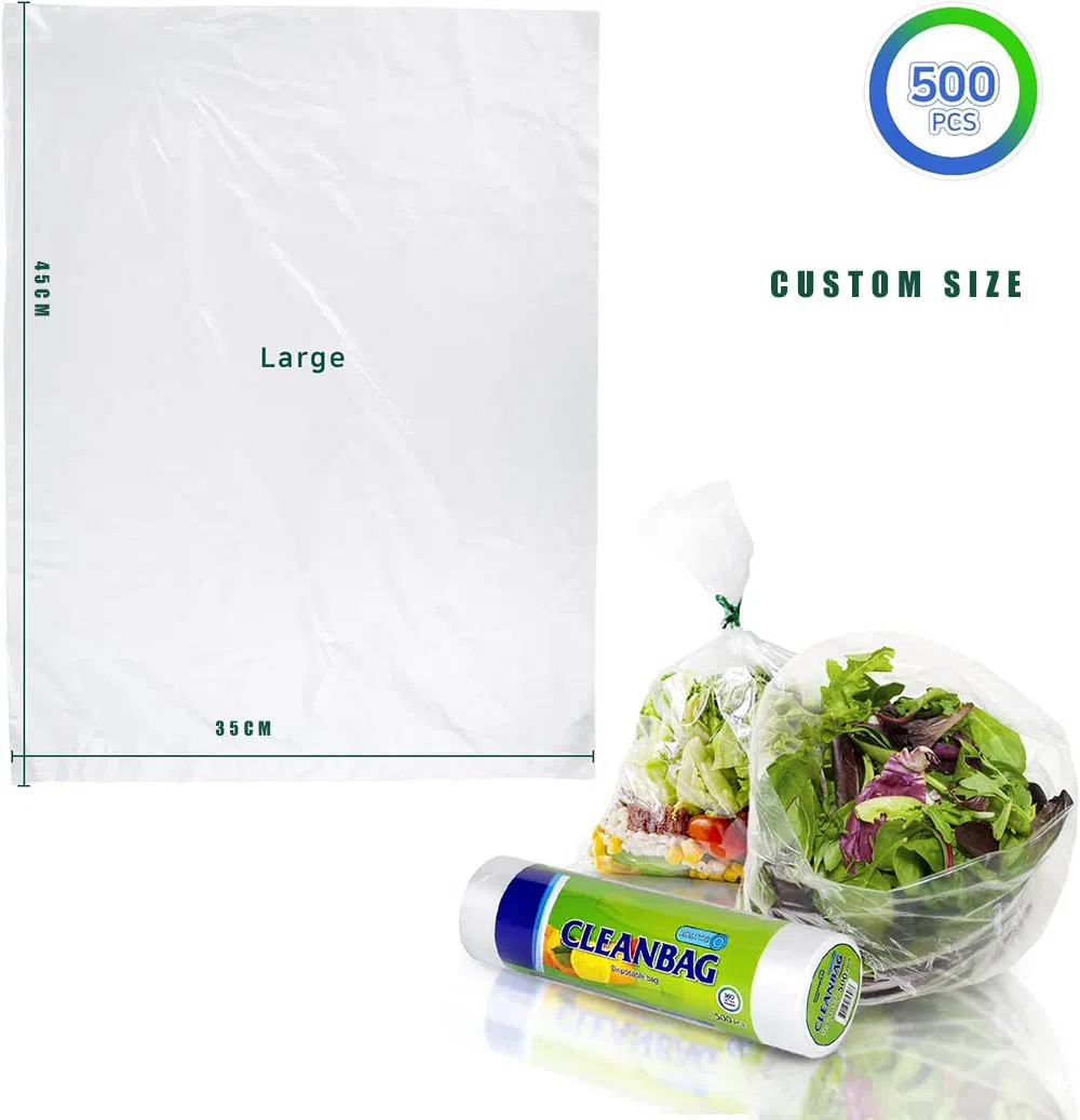 Custom Size and Printing Food Storage Bags Clear Plastic Bags Fresh-Keeping Produce Bags Roll for Food Fruit Vegetable Refrigerator Storage Bags