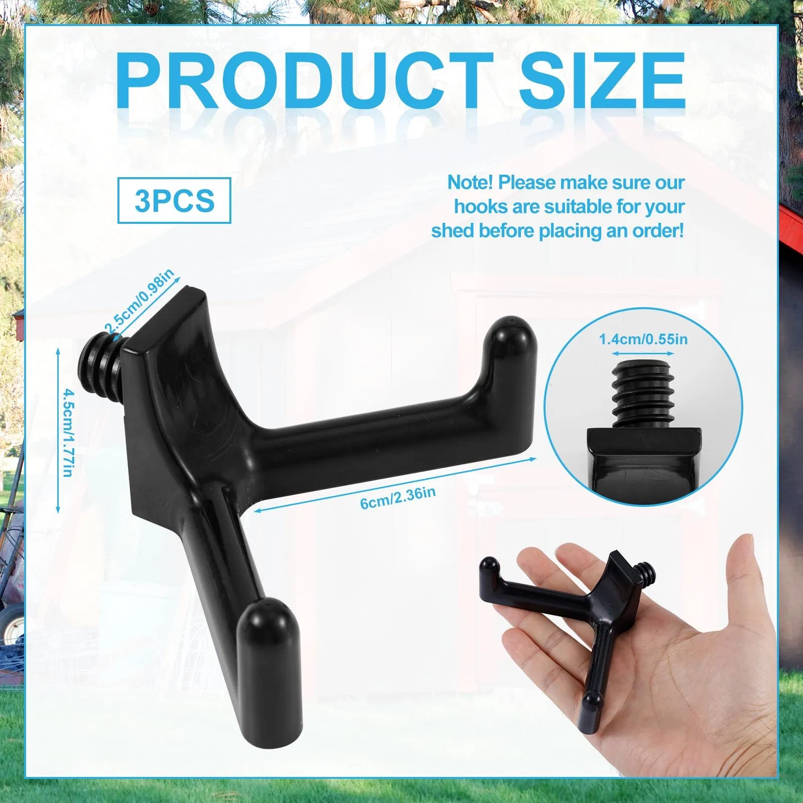 Black Tool Hooks Utility Double Head Design Garden Storage Shed Hanger Essential Garage Wall Organization Accessories for Shovels Rakes