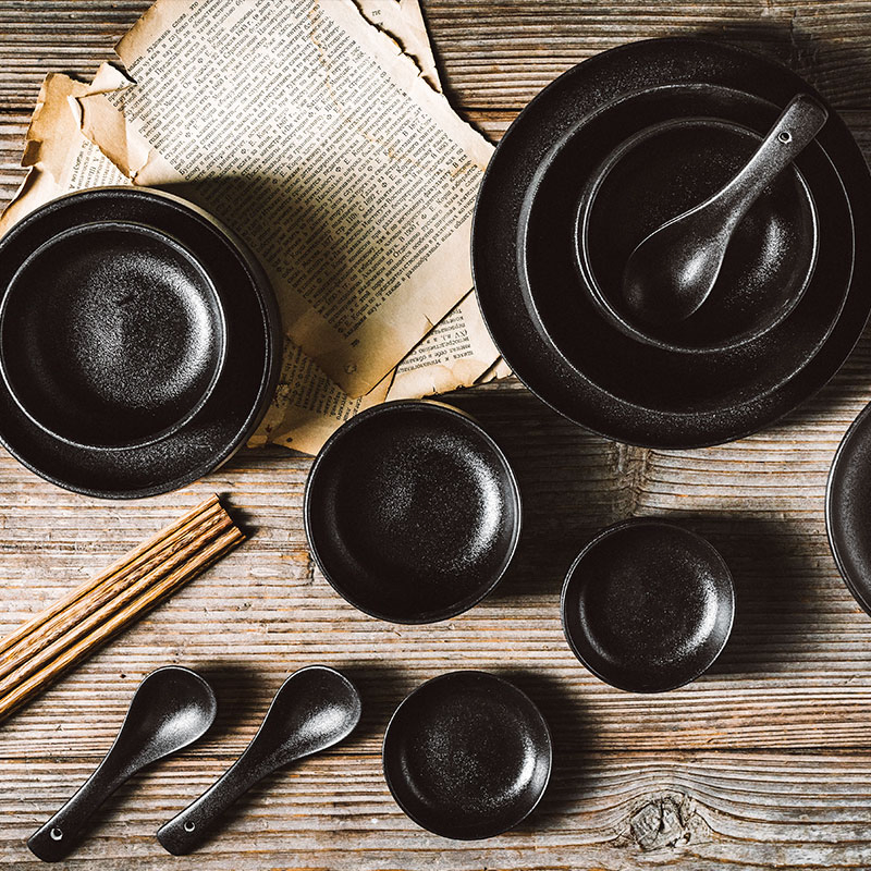 Nordic Luxury Dinner Tableware Black Ceramic Round Soup Rice Salad Bowl