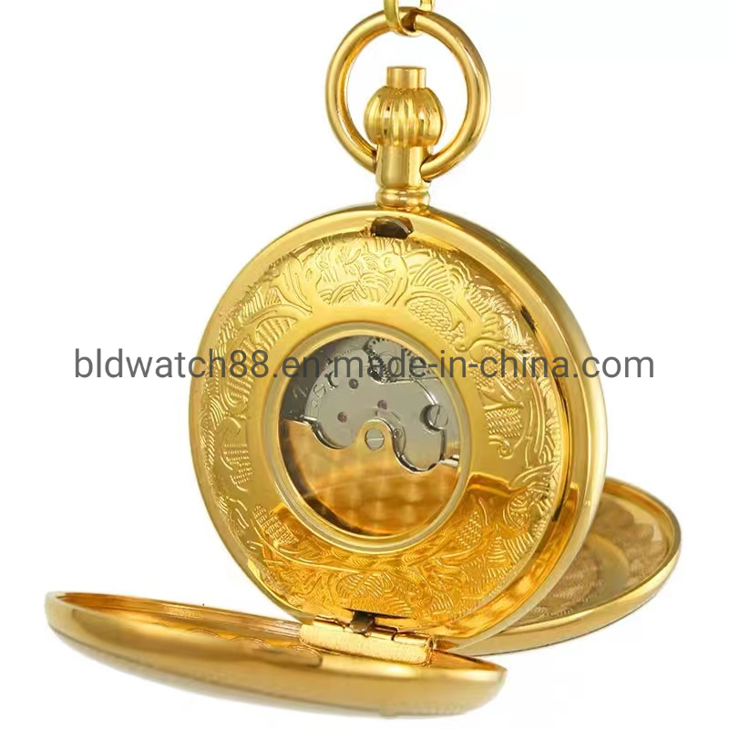 Custom Antique Gold Brass Hand Wind Mechanical Pocket Watch with Photo Face