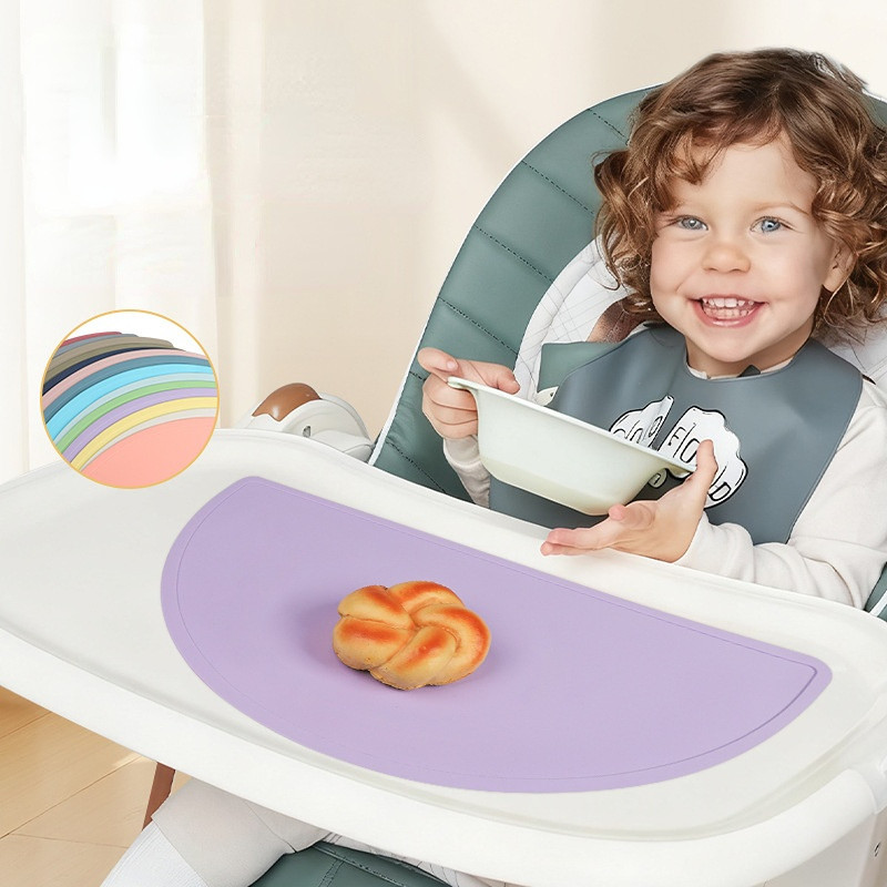 BPA Free Semi Circle Silicone Placemat, Waterproof and Anti Slip Solid Color Children's Table Mat, Western Food Insulation Mat, Thickened Plate, Bowl, Cup Mat