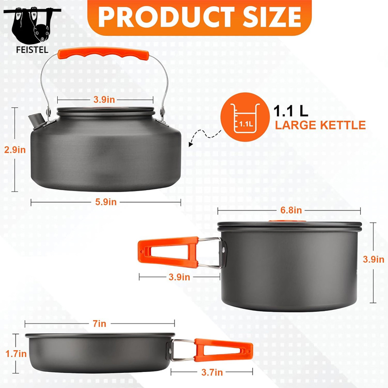 Feistel Aluminum High Quality Lightweight Non-Stick Pots and Pans for Camping Enthusiasts