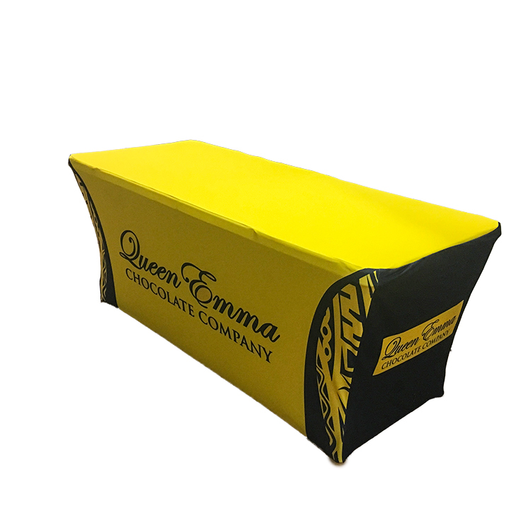 Customized Trade Show Table Cloth Wrinkle Free Heat Sublimation Decoration Party Polyester Stretch Table Cloth Event