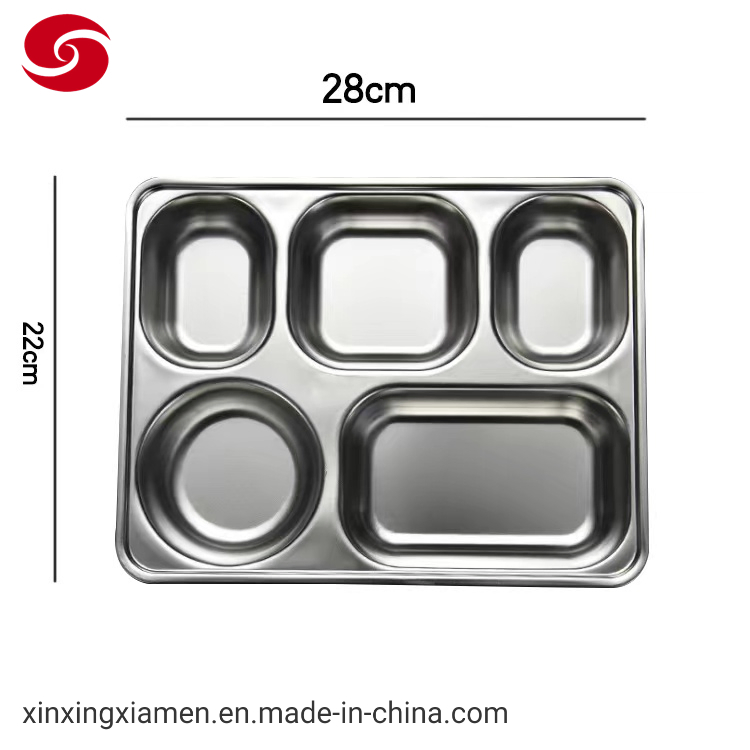 Hot Sell High Quality Stainless Steel Dinner Divided Compartments Plate with Lid Lunch Tray