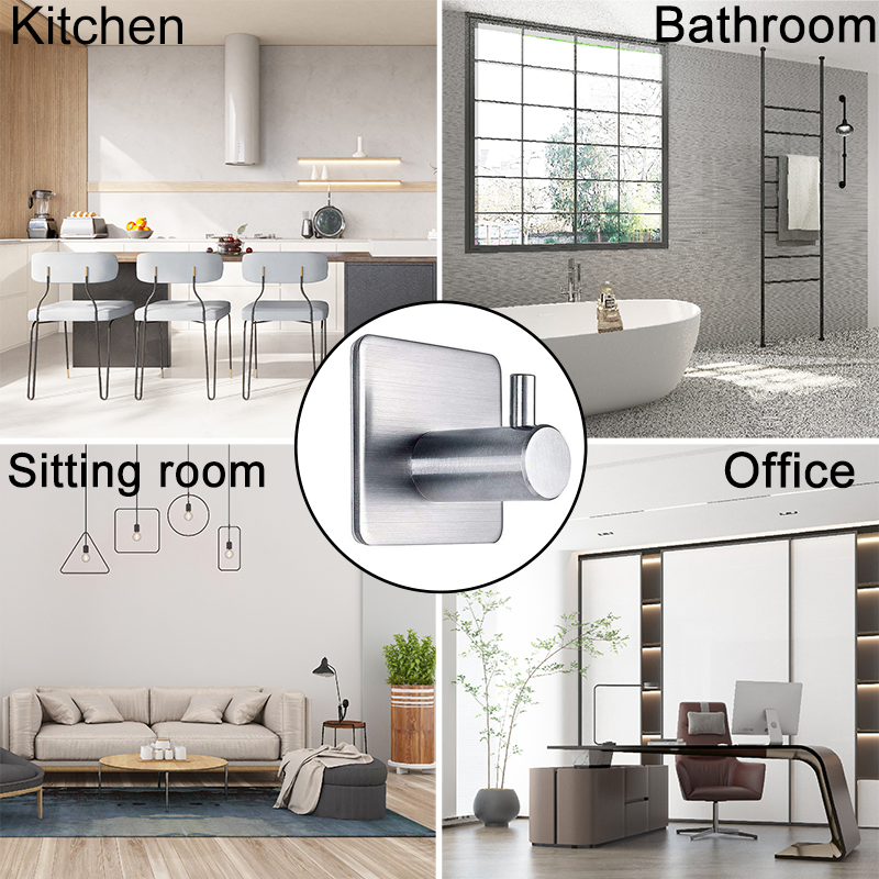 Wall Mounted Stainless Steel Bathroom Towel Hook Wall Hooks Coat Hooks Stick on Wall with Self Adhesive