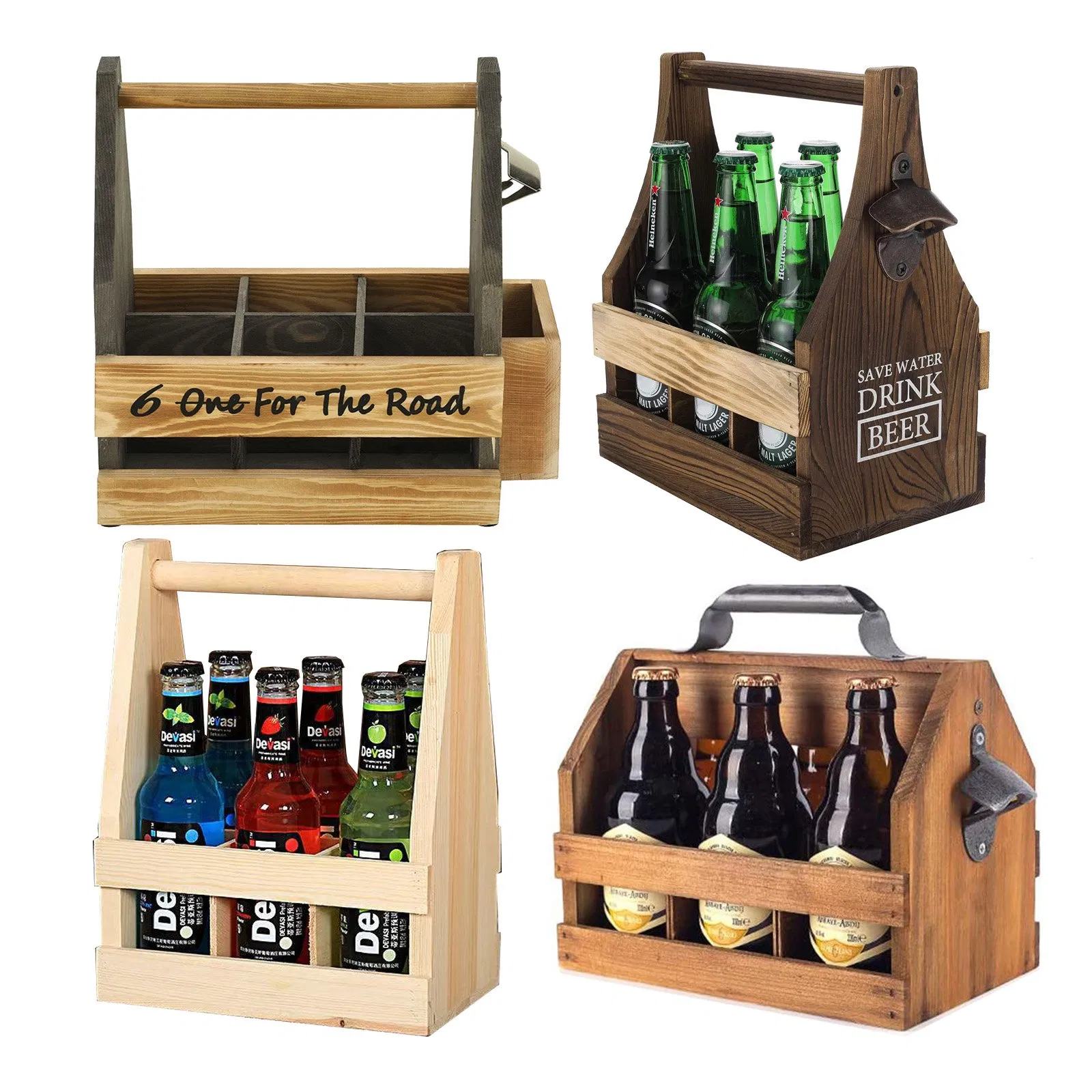 Plywood Pine Beech Ash Bottle Caddy Solid Wood Bottle Carrier with Magnetic Cap Catch for Russia Krusovice Bolten-Brauerei