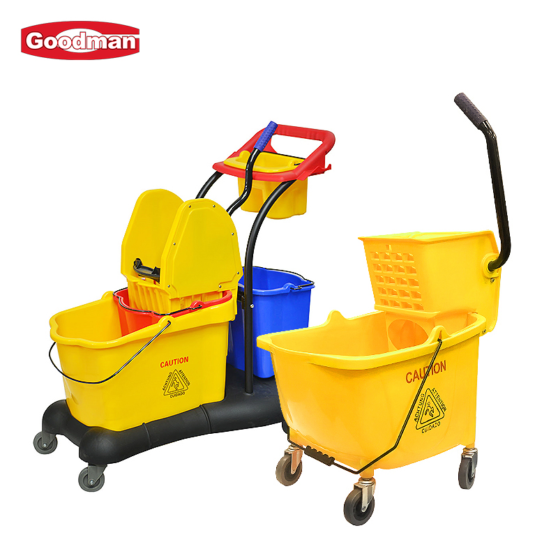 Commercial Restaurant Cleaning Tool Customized Color Logo 36L (38Qt) Side Press Yellow Plastic PP Floor Cleaning Mop Bucket with Wringer on Wheels