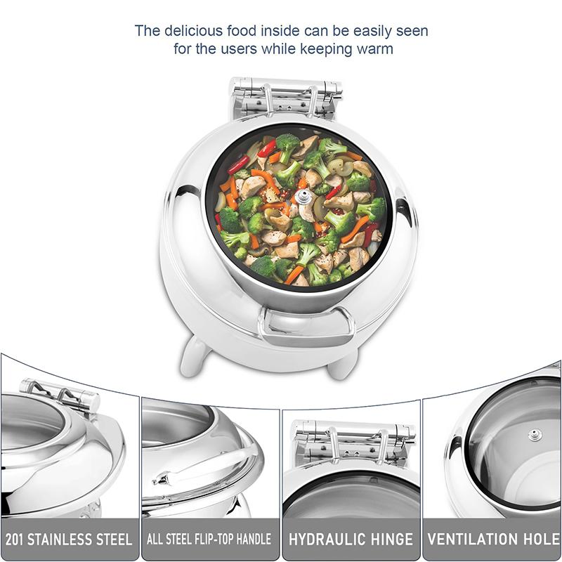 Daosheng Direct Factory Chafing Dish Buffet Set Luxury Visible Glass Lid Whole Chaffers Food Warmer Hydraulic