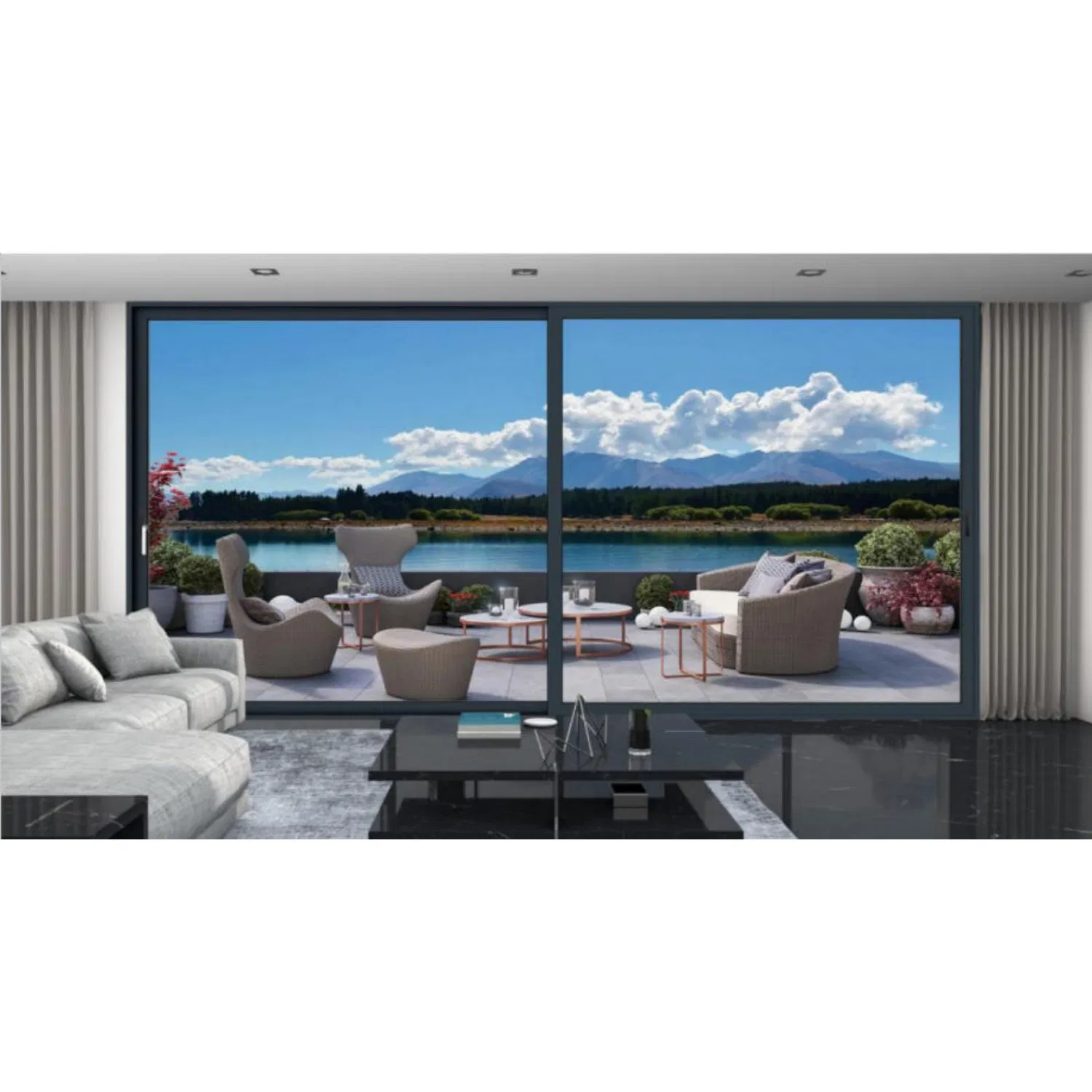 Modern EPDM Sealing Strips Self Latch Patio Aluminium Sliding Door