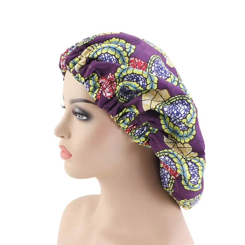 African Printed Sleeping Cap Wide Edge Satin Lining Shower Head Cap