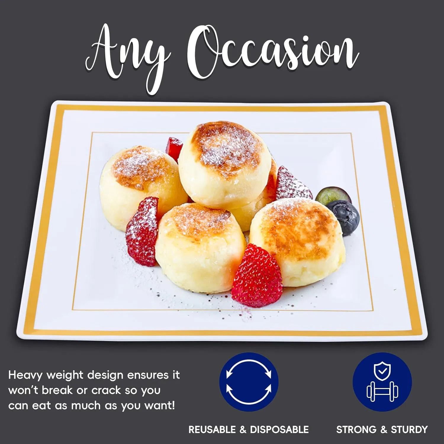 Elegant Square Gold Rimmed Disposable Plates for Events