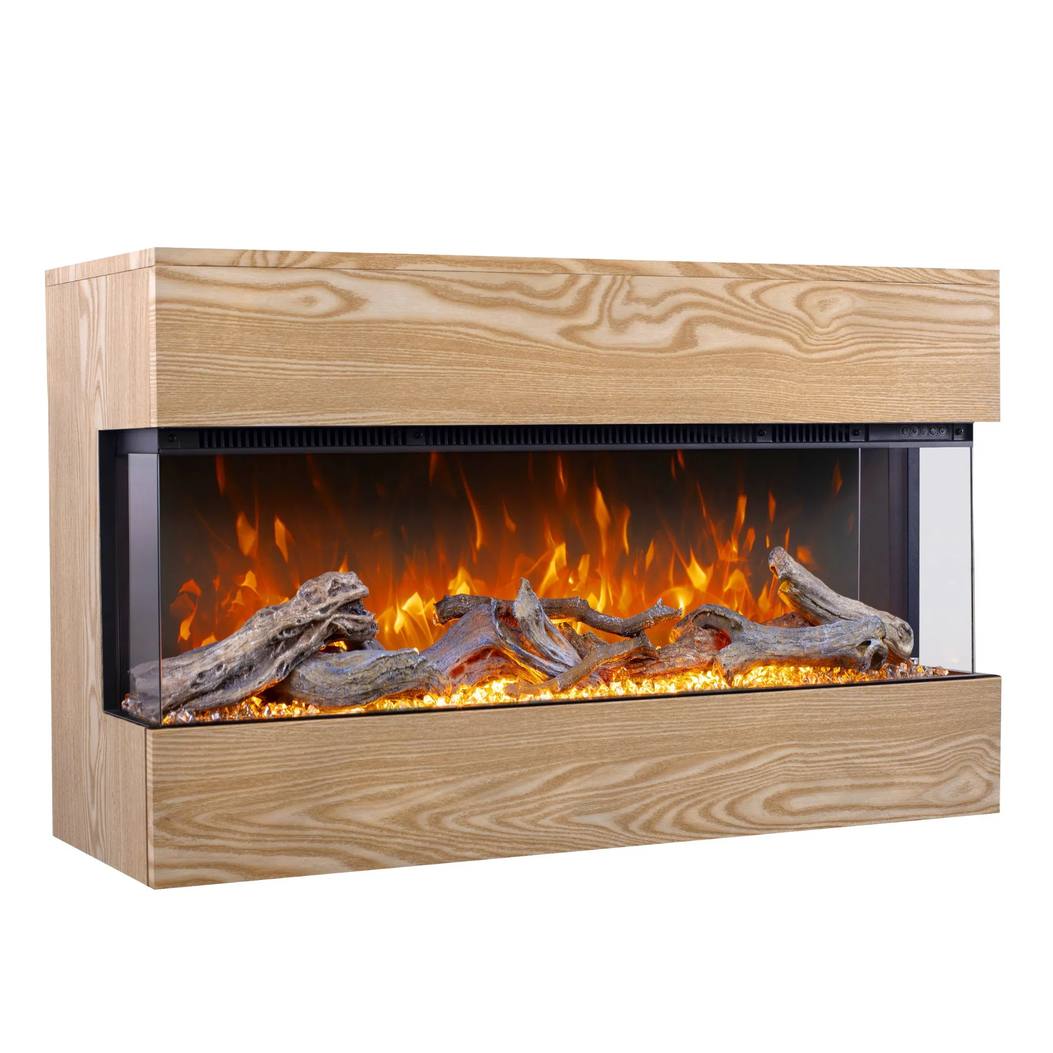 Modern Artificial Flame Wall Mounted Insert Indoor Remote 3 Sides Electric Fireplace
