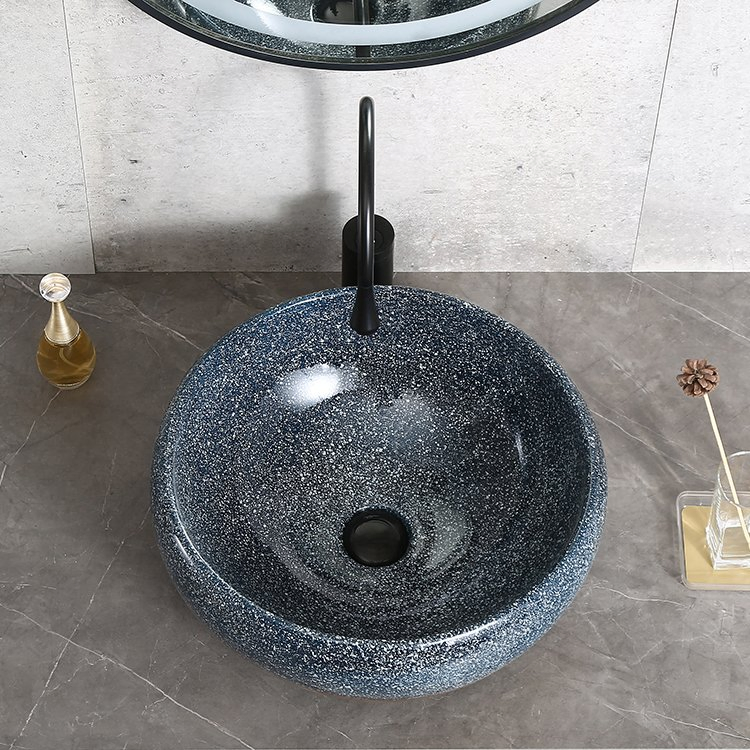 China Factory Ceramic Washroom Counter Top Round Shape Blue Color Vessel Sink Thailand Bathroom Sink Basin