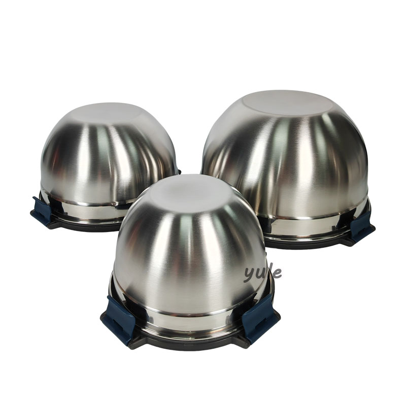 Chaozhou Factory Kitchenware Non-Slip Stainless Steel Salad Bowl Mixing Bowls with Seal Lid