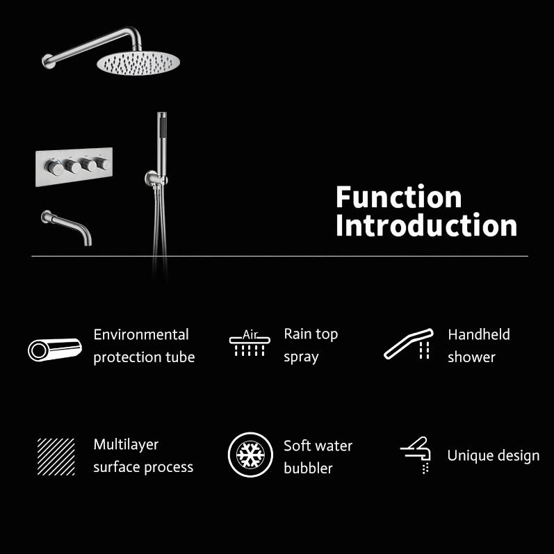 Square Plate Cover Concealed Thermostatic Shower Faucet Four Functions Wall Mounted Thermostatic Faucet