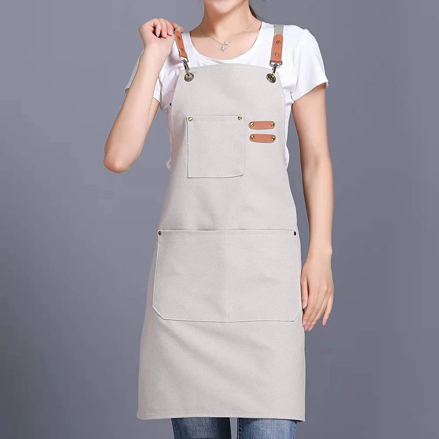 100% Soft Cotton Canvas Denim Apron Custom Logo Fashion Nail Garden Coffee Barber Salon Cooking Aprons Kitchen