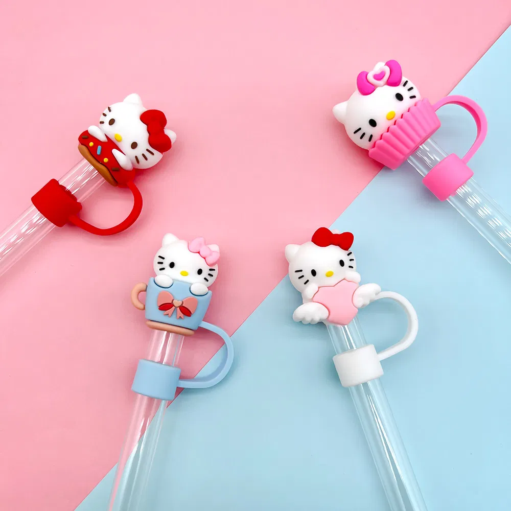 Kitty Cat 4-Style Stanley Straw Dust Cover 3D Cartoon 10mm Food-Grade Sanrio Straw Cap, Reusable