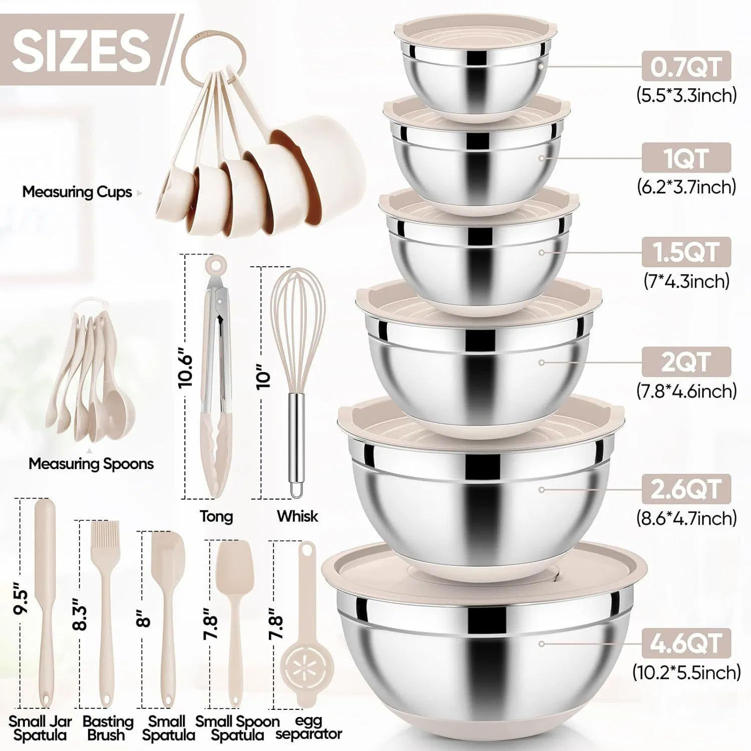 Complete 26PCS Kitchen Set Stainless Steel Bowls with Airtight Sealing Lids